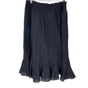 Grace Elements Black Cotton Tiered Ruffle Hem Midi Skirt XL Smocked Whimsigoth